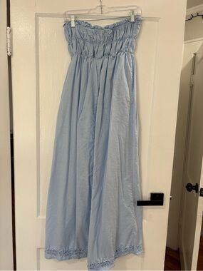 SNDYS Strapless Light Blue Maxi Dress with Smocked Bodice